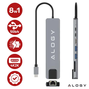 Hub 8v1 USB-C na 2xA 2xC HDMI SD Micro LAN 100mb – Alogy MultiHub™ pro notebooky