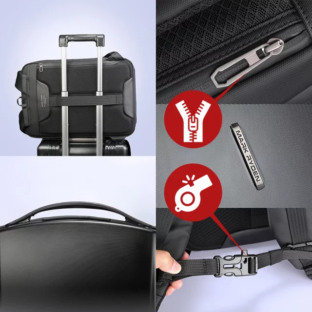 Batoh na notebook Mark Ryden 17,3", nabíjení přes USB, vodotěsný, prostorný a praktický, otevírání 180°, ochrana proti krádeži s TSA zámkem a popruhem na kufr, 46x31x9 cm - černý