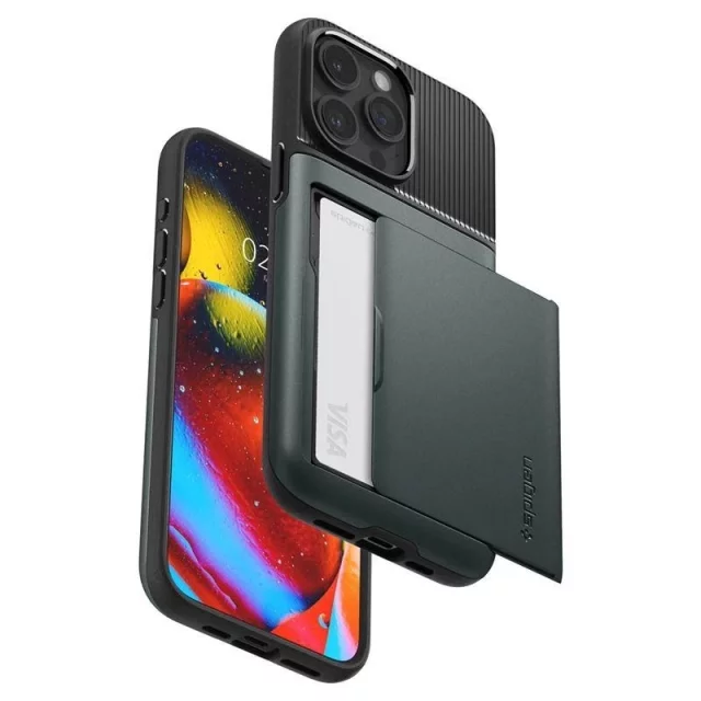 Pouzdro Spigen Slim Armor CS pro Apple iPhone 15 Pro Max - tmavě zelené