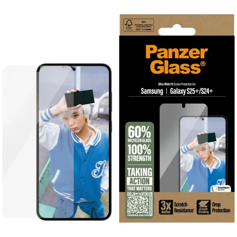 Tempered Glass for Samsung Galaxy S25 Plus PanzerGlass Ultra-Wide Fit