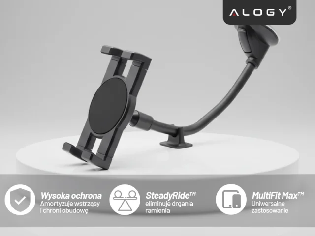 Alogy Autohalterung für Tablet-Telefon, Armaturenbrett, Windschutzscheibe für Auto mit langem Arm, 4–13 Zoll, Schwarz