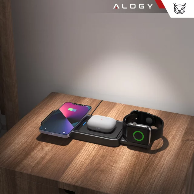 Bezdrátová indukční nabíječka Qi QC 3.0 3v1 Rychlá pro Apple iPhone Airpods Watch Nabíjecí stanice 15W černá