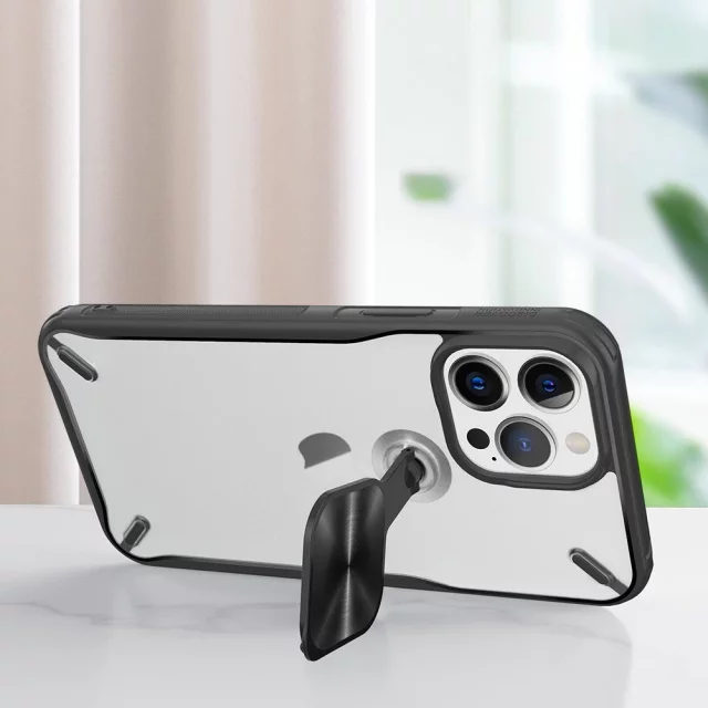 Nillkin Cyclops Case Strapazierfähige Hülle mit Kameraabdeckung und faltbarem Ständer für iPhone 13 Pro schwarz