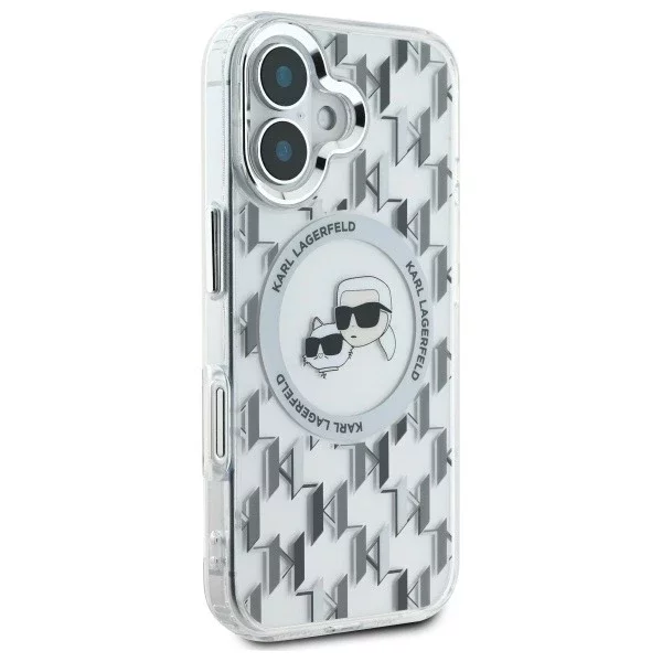 Etui Karl Lagerfeld do iPhone 16 6.1" Przezroczysty MagSafe IML Monogram Karl&Choupette Head