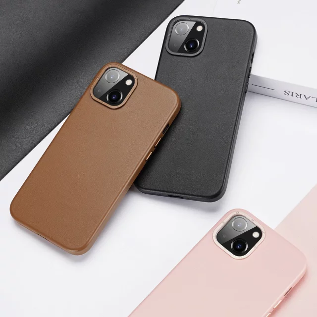 Kožený kryt Dux Ducis Grit pro iPhone 14 Plus Elegantní PU kožený kryt (kompatibilní s MagSafe) růžový
