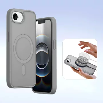 Kožený kryt Dux Ducis Lawa s peněženkou MagSafe pro iPhone 16e, šedý