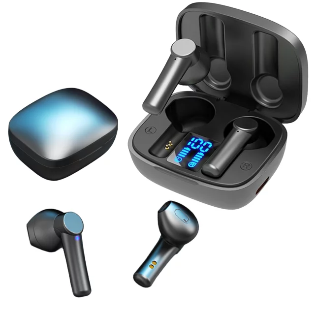 Słuchawki bezprzewodowe Alogy TWS Bluetooth 5.0 LED z etui ładującym IPX5 PowerBank USB-C Czarne