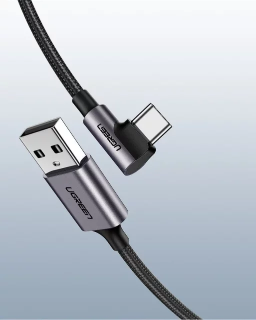 Úhlový kabel UGREEN kabel USB - USB Typ C 1m 3A šedý (50941)