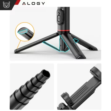 Selfie tyč Bluetooth stick Alogy Tripod Držák telefonu na stativ na fotografie s dálkovým ovládáním 75,8 cm černý