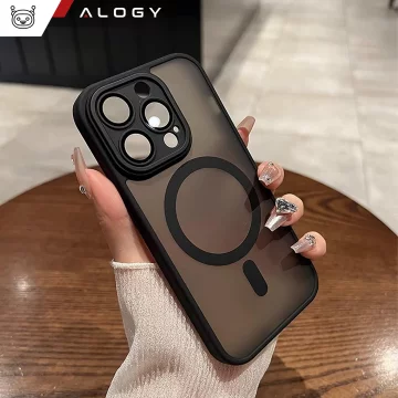 Case for Apple iPhone 15 Pro Max Alogy MagSafe Hybrid Matte Case matte cover with lens protection black Glass