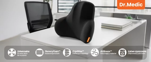 Ergonomický bederní opěrný polštář DR.MEDIC ErgoDrive™ pro automobily, řidiče, spolujezdce, kancelářské židle, herní židle a sedadla