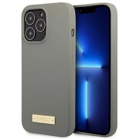 Etui Guess GUHMP13LSPLG pro Apple iPhone 13 Pro / 13 6,1" szary/šedé pevné pouzdro Silikonová deska s logem MagSafe