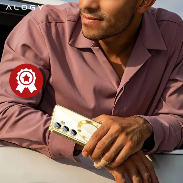 Etui do Samsung Galaxy S24 FE Alogy LuxeShield™️ Glamour Luxury Ring obudowa do MagSafe z osłoną aparatów Złote