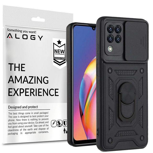 Pancerne etui z osłoną aparatu Alogy Stand Ring Armor do Galaxy A22 / M22 4G czarne
