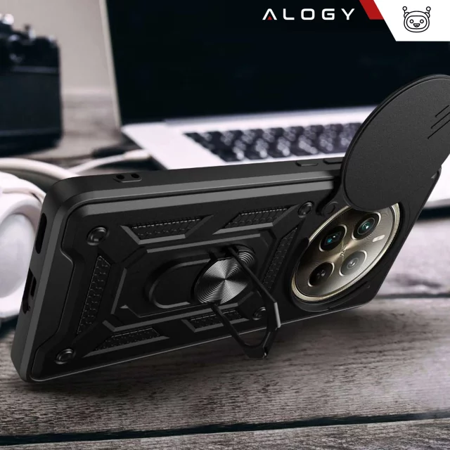 Hülle für Realme 12 Pro 5G / Realme 12 Pro Plus 5G, gepanzerte Schiebehülle, Ringgehäuse, Kameraschutz, Camshield Alogy, Schwarz