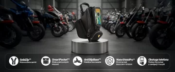 Motocyklová brašna s odnímatelným pouzdrem na telefon, Voděodolná motocyklová brašna s přihrádkami a držákem na nádrž, Prostorná a odolná, MotoRider™ – Černá