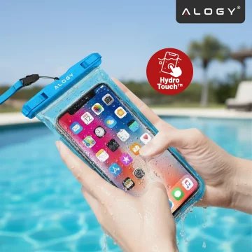 Alogy HydroShield™ Universal IPX8 wasserdichte Hülle für Smartphones bis 6,5 Zoll – Wasserdichter Schutz für Strand, Pool und Kajak, Touchscreen-Bedienung und Tragegurt – Blau