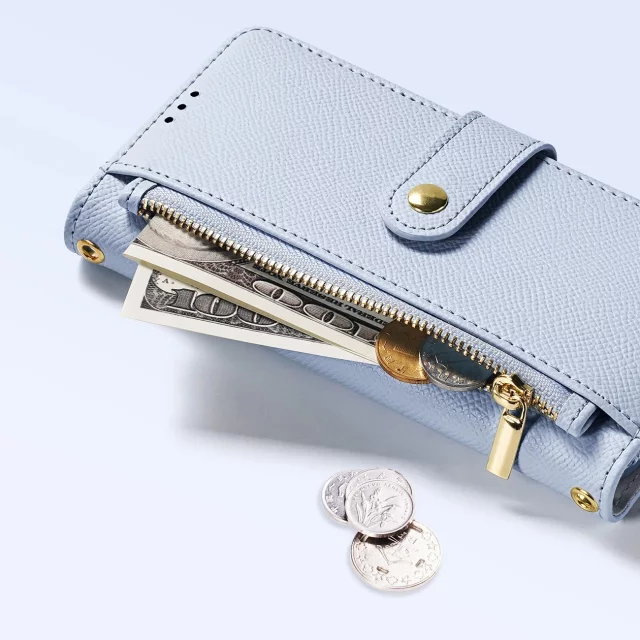 Etui skórzane do iPhone 16 Dux Ducis Lawa z portfelem MagSafe błękitne