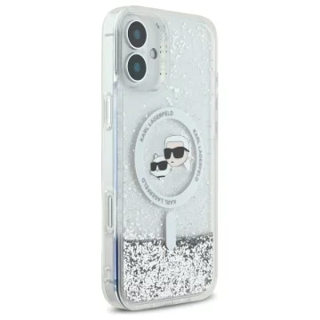 Etui Karl Lagerfeld do iPhone 16 Plus 6.7" Magsafe Hardcase Transparent Liquid Glitter Karl&Choupette Head