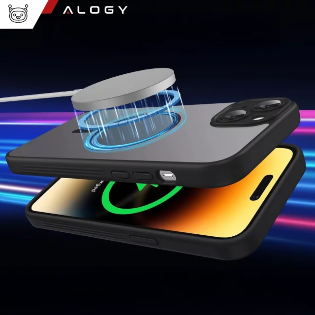 Case Tempered Glass for Apple iPhone 15 Plus Alogy MagSafe Hybrid Matte Case matte cover with lens protection black