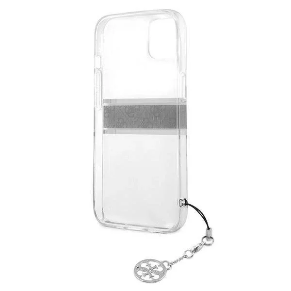 Guess GUHCP13SKB4GGR iPhone 13 mini 5,4" průhledné pevné pouzdro 4G Gray Strap Charm