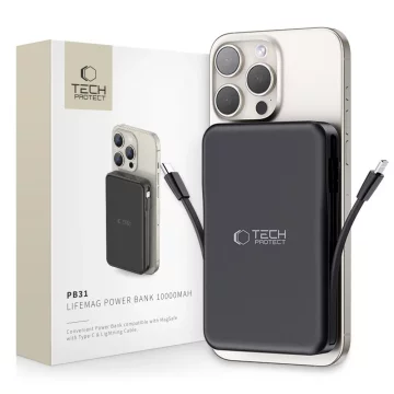 Magnetická power banka s kabelem PB31 Lifemag Magsafe Power Bank 10000 mAh (Type C Lightning) Černá