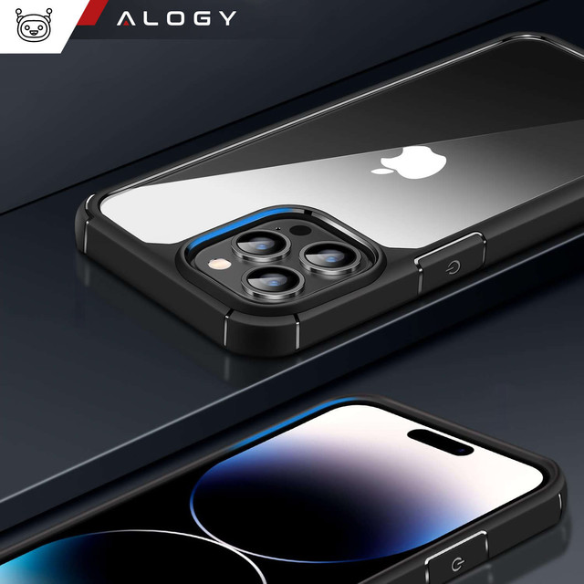 Case for iPhone 15 Pro Housing Case 2x screen glass and 2x lens armored Alogy 360 Hybrid Set 5in1 black and transparent