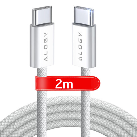 USB-C-Typ-C-Kabel, stark, schnell, PD, 2 m, für iPhone 15, Alogy-Nylonkabel, Weiß