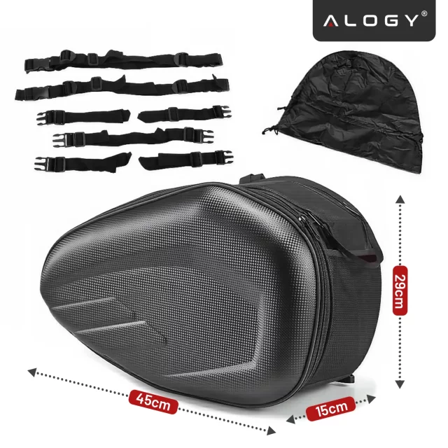 Motocyklová podsedlová brašna 38-58L - Brašna, boční kufry, brašna na zadní sedadlo, vodotěsná, tvrdý materiál, nastavitelná pro motocykl - Alogy RoadPack™ černá