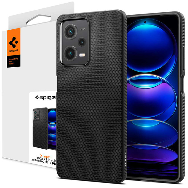 Etui na telefon Spigen Liquid Air obudowa ochronna do Xiaomi Redmi Note 12 Pro 5G / Poco X5 Pro 5G Matte Black + Szkło