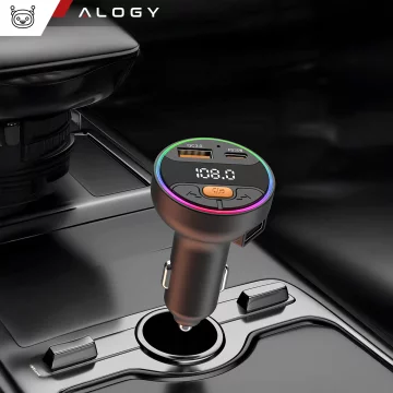 Transmiter samochodowy z Ładowarką Alogy PowerTune USB-A USB-C szybkie ładowanie PowerDelivery PD30W Quick Charge QC3.0 Czarny