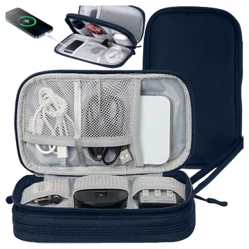 Pouzdro na cestovní doplňky, organizér na kabely, nabíječky, telefon a powerbanku, multifunkční a kompaktní 21 x 12,5 x 5 cm, Alogy TravelPack™ – tmavě modrá