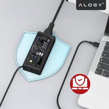 Zasilacz USB-C 65W PD do Laptopów HP Lenovo Asus Apple, Szybkie Ładowanie 20V 3.25A, Długi Kabel 2.8m, Kompaktowy i Wydajny, Alogy PowerBoost™ – Czarny