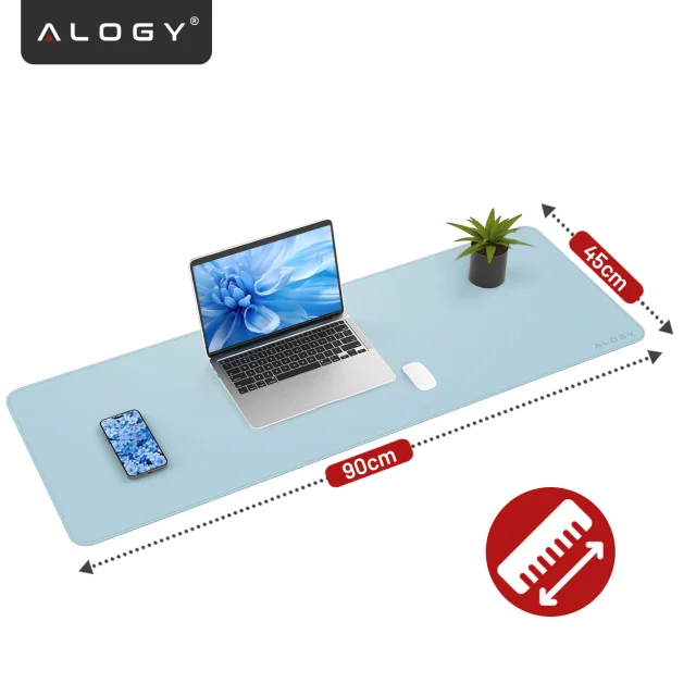 Schreibtischunterlage 90 × 45 cm – rutschfeste Schutzmatte aus elegantem PU-Kunstleder, für Maus und Tastatur, stilvoll und langlebig – Alogy WorkMat™ Blau