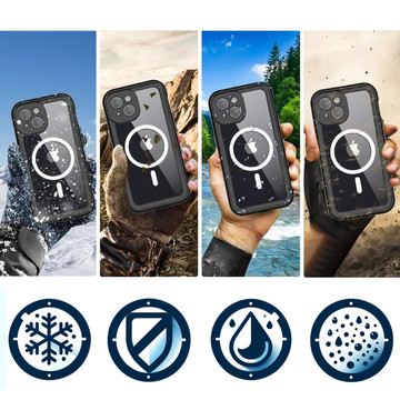 Pouzdro pro iPhone 15 Plus vodotěsné Mag Safe Case pancéřované vodotěsné pouzdro černé a šedé