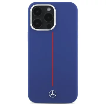 Mercedes Hülle für iPhone 16 Pro Max 6,9" Marineblau MagSafe Hardcase Silikon Rot gestreift