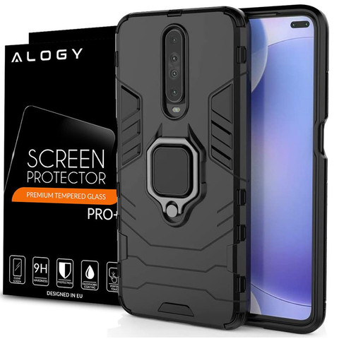 Alogy Stand Ring Armor Hülle für Xiaomi Poco X2 schwarzes Glas