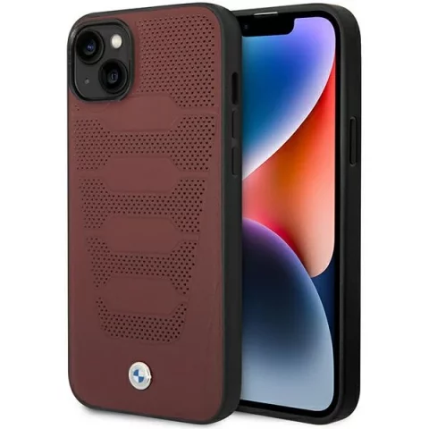 Etui na telefon BMW BMHCP14S22RPSR do Apple iPhone 14 6,1" vínová/vínová kožená sedadla vzor