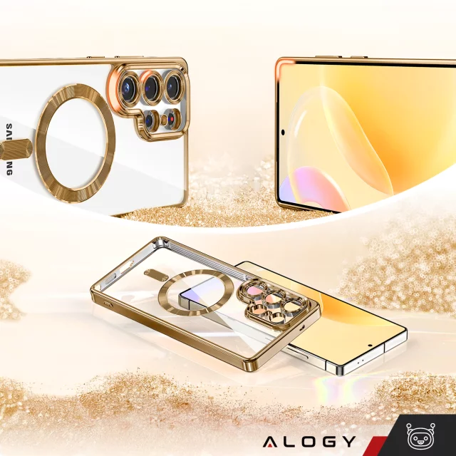 MagSafe-Hülle für Apple iPhone 16 Pro Max Alogy Glamour Luxus-Ringgehäuse Gold-Transparent