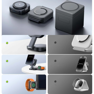 Qi Mag Safe 15W induktives Ladegerät für iPhone Apple Watch AirPods kabellose 3in1 Dockingstation schwarz