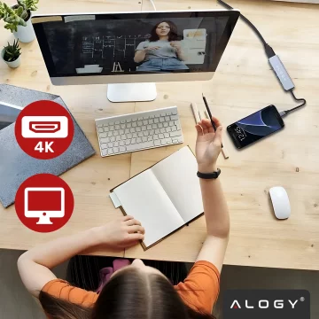 Hub 5w1 USB-C do USB-C PD100W, USB-C, USB.A 2.0, USB.A 3.0, HDMI 4K 30Hz / 1080p 60Hz – Alogy MultiHub™ Do Notebooka Laptopa