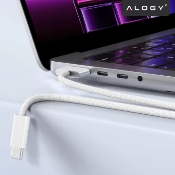 Kabel zasilający USB-C do MagSafe 3 – szybkie ładowanie 140W, przewód 2 m, do Apple MacBook, wytrzymały i bezpieczny – Alogy PowerLink™ Biały