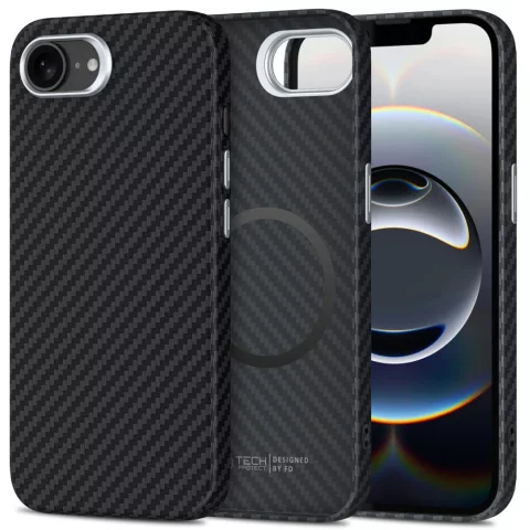 Etui MagSafe Tech-Protect Ion Carbon iPhone 16e Czarny/Srebrny
