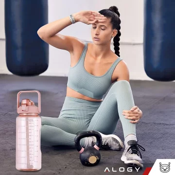 Große Flasche, Trinkflasche Alogy MotivHydro Motivational Messbecher 2l 2000ml Pink