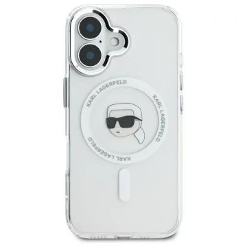 Pouzdro Karl Lagerfeld pro iPhone 16 6,1" White MagSafe Hardcase IML Metal Karl Head