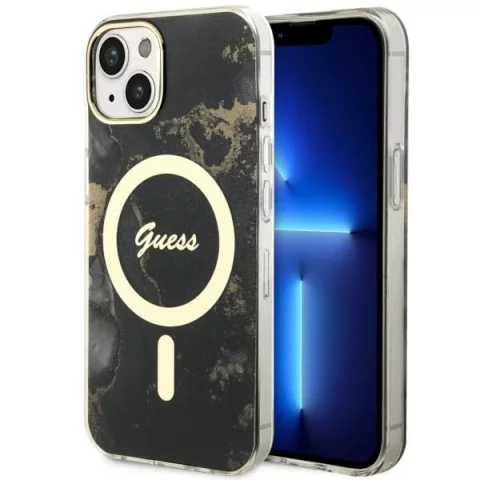 Sada na telefon Guess GUHMP14MHTMRSK pro Apple iPhone 14 Plus 6,7" černý/černý pevný obal Golden Marble MagSafe
