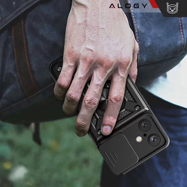 Hülle für Apple iPhone 16 Plus gepanzertes Slide Case Ringgehäuse Kameraschutz Camshield Alogy schwarz