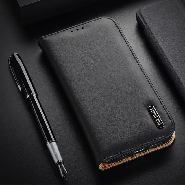 Dux Ducis Hivo Leather Flip Cover Originální kožená peněženka na karty a dokumenty iPhone 14 Plus černá