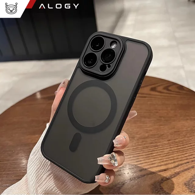 Hülle für Apple iPhone 15 Pro Max Alogy MagSafe Hybrid Matte Case Matte Cover mit Linsenschutz Schwarz