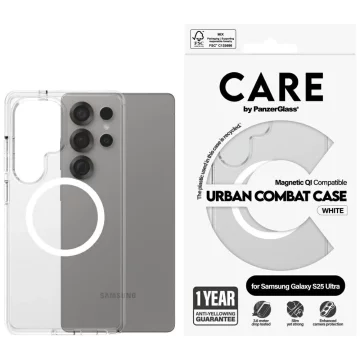 Samsung Galaxy S25 Ultra CARE Case by PanzerGlass Flagship Urban Combat White QI Transparent